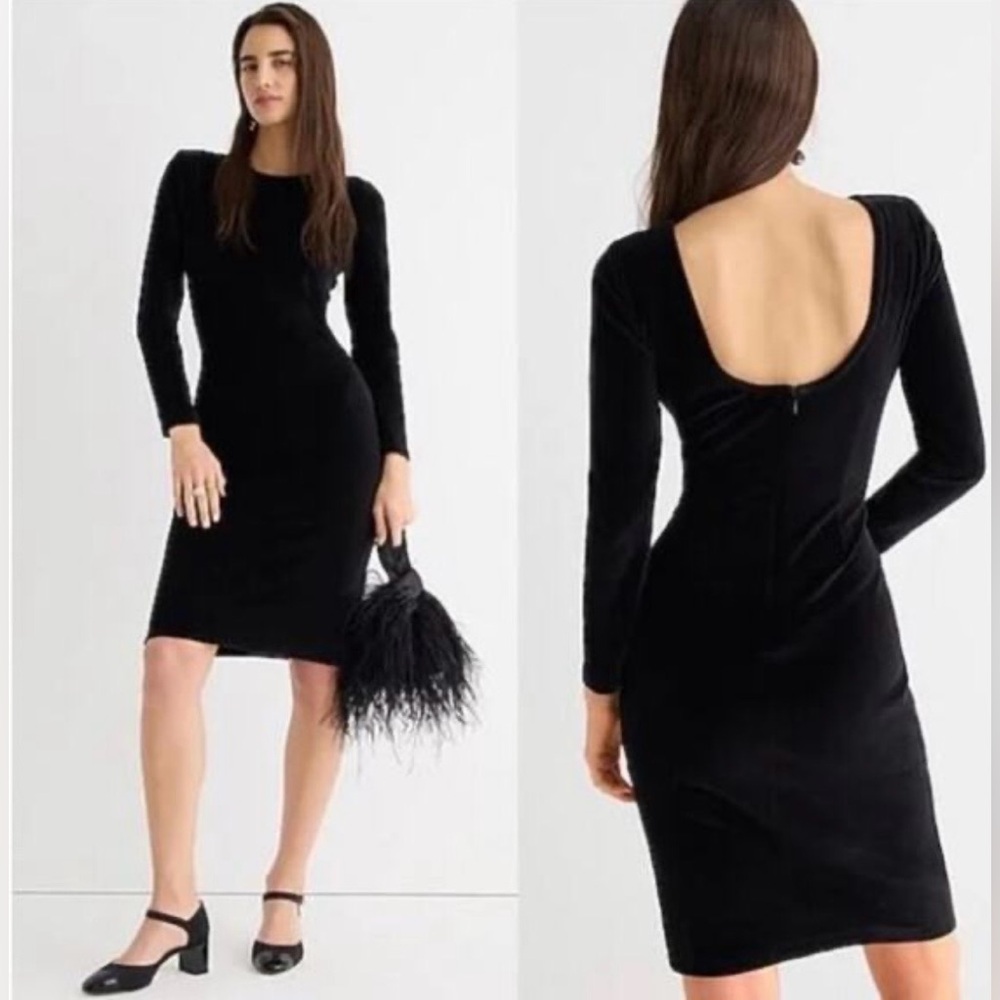 J. CREW, Scoop Back Sheath Dress in Italian Black Velvet Fabric, Size 6, NWT